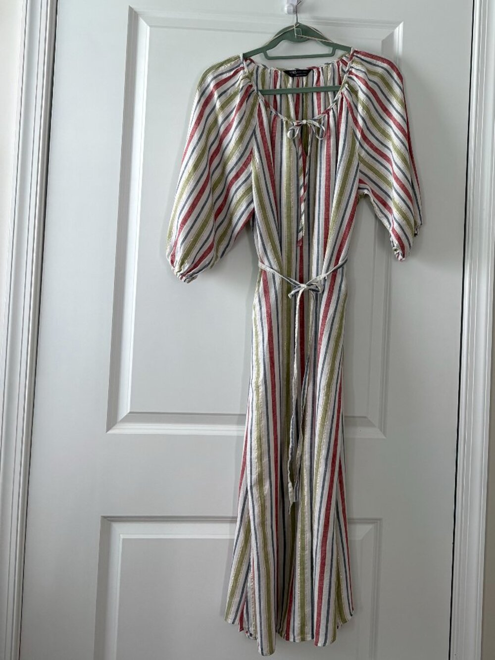 Marks & Spencer Linen Blend BOHO Metallic V-Neck Midi Shift Dress Size 10